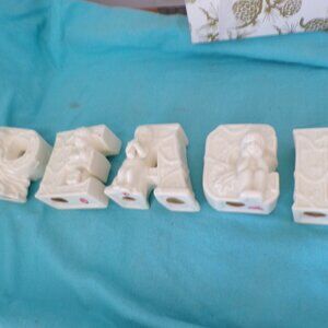 PEACE Porcelain Candle Holder Angel Holiday Christmas